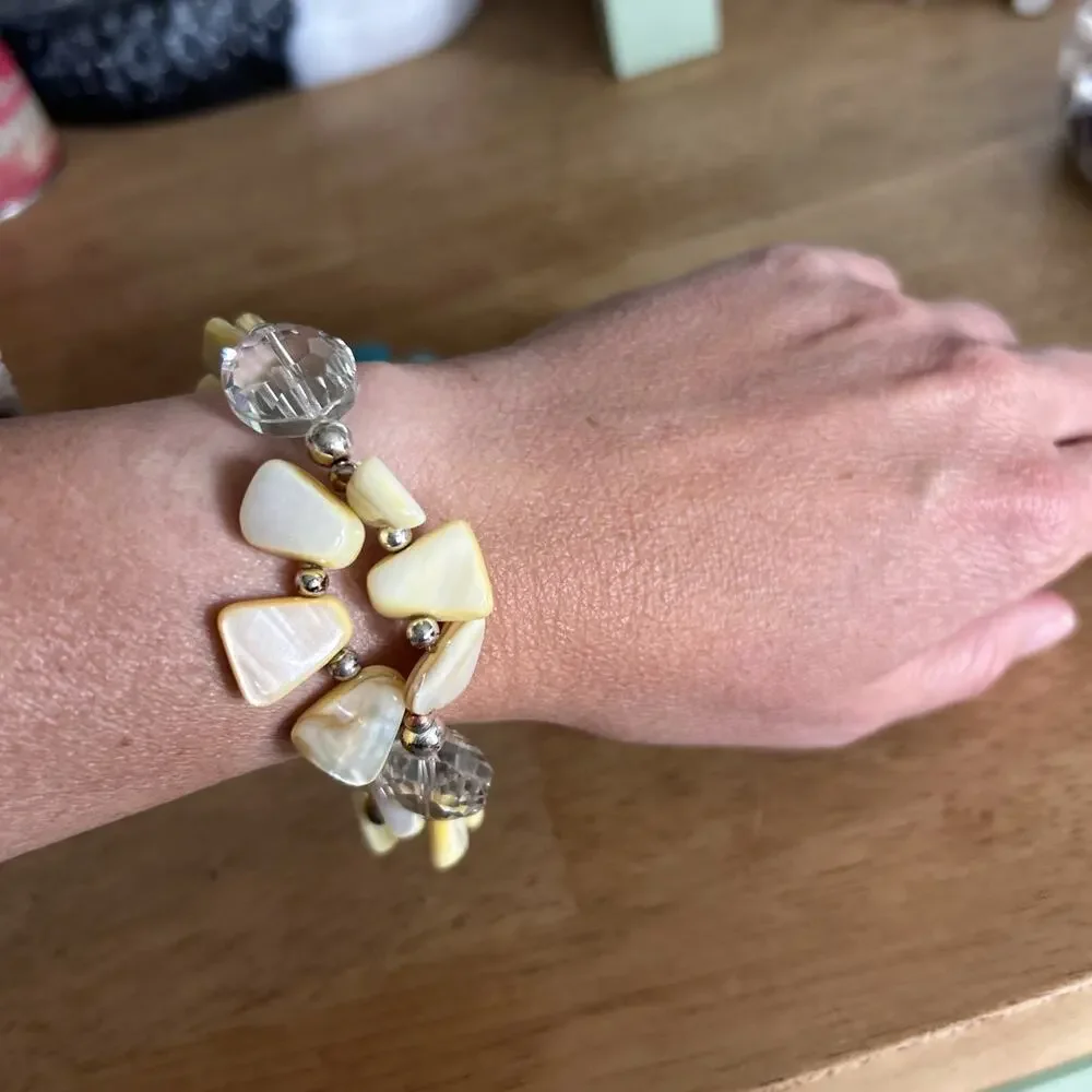 VTG Pink, Blue & Cream Shell Stretch Bracelet Beaded Lot Of 3